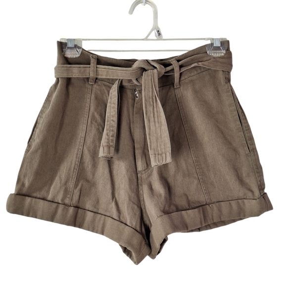 NWT Billabong Women Size 25 100% Cotton Brown Belted Cuffed Shorts Pockets - Picture 1 of 14